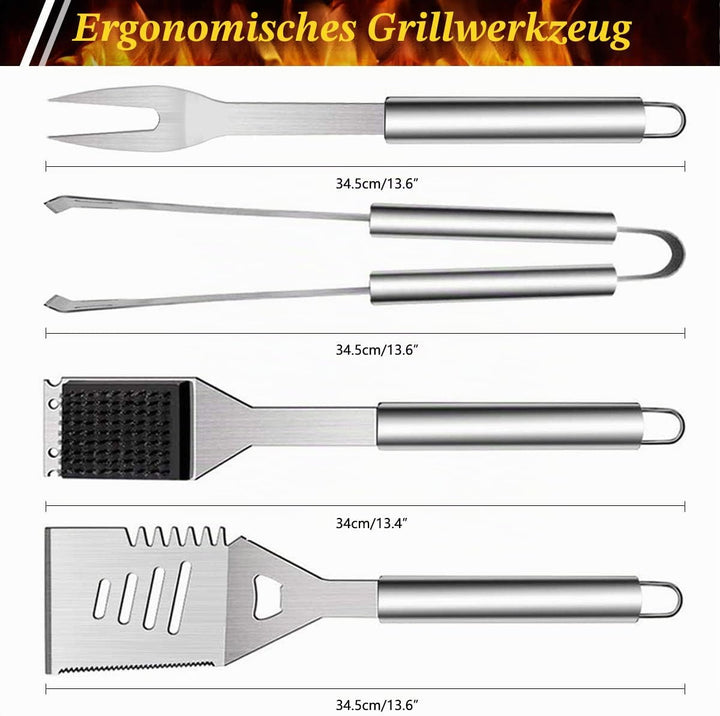 QH7 10PC Edelstahl Grillbesteck-Set,QH Professionelle Grill Bestecksets in Tragetasche BBQ Grillwerk