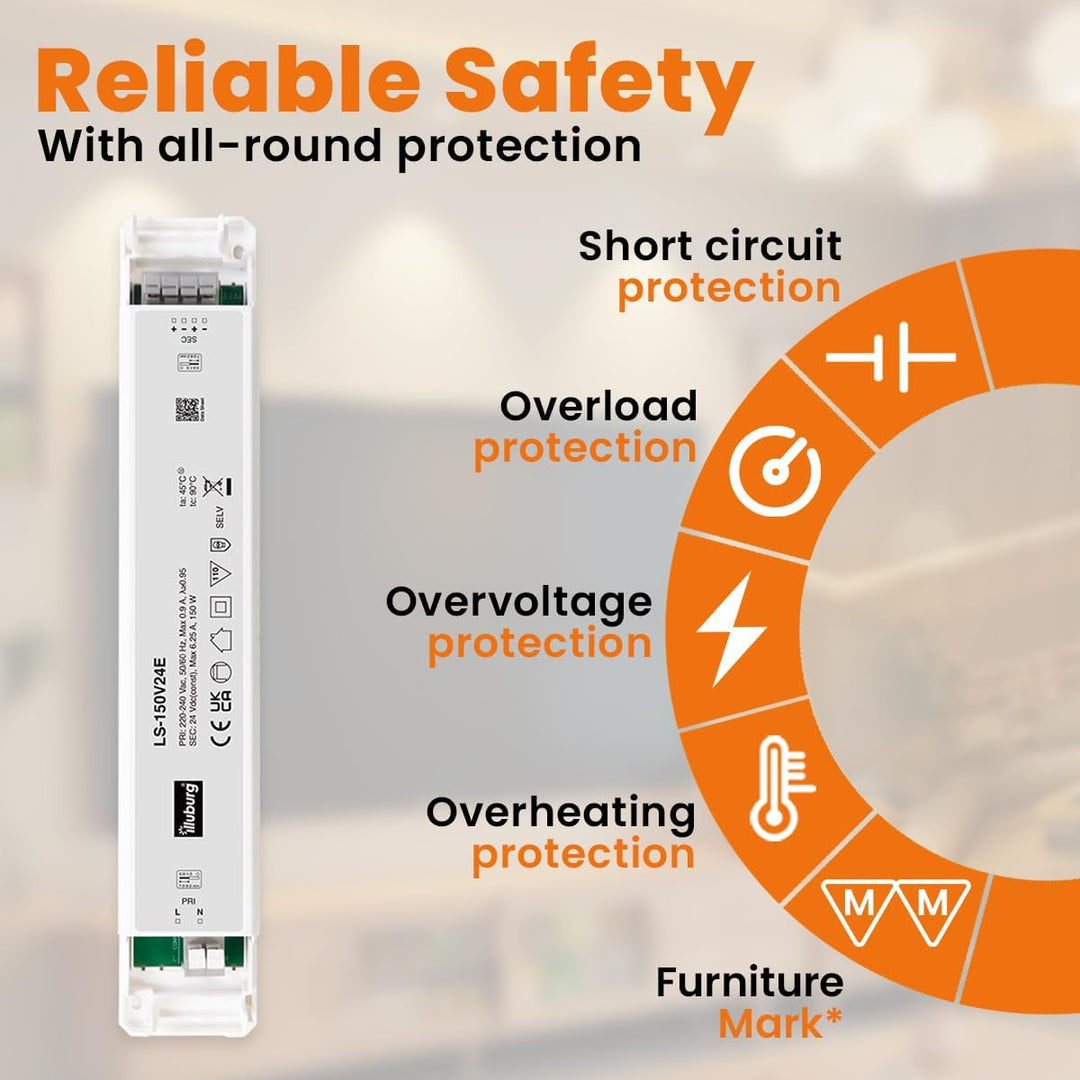 illuburg LED Trafo 24V 150W Flackerfrei für LED Strip Lampe LED Netzteil Treiber Transformator Drive