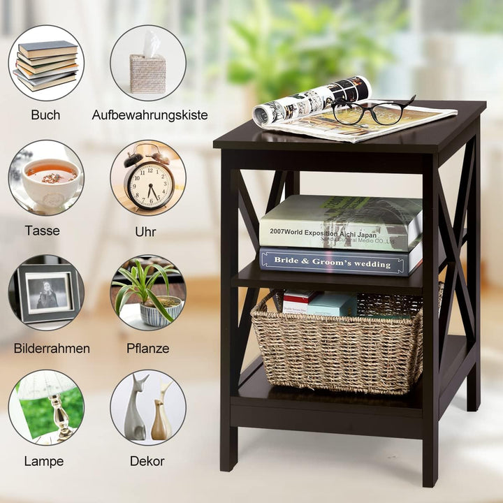 COSTWAY Nachttisch 3 Ebenen, 2er Set Beistelltisch Nachtschrank, Sofatisch Couchtisch für Schlafzimm