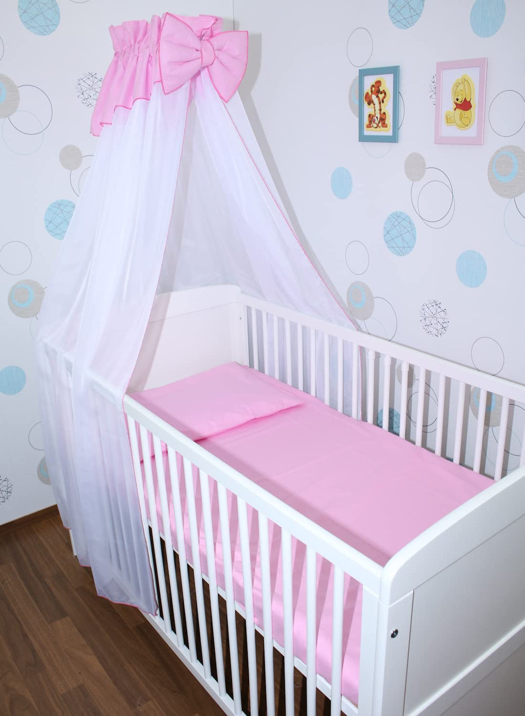Baby Bettset Bettwäsche mit Himmel Chiffon - Rosa - Bettausstattung Set (5 teilig), 5 teilig