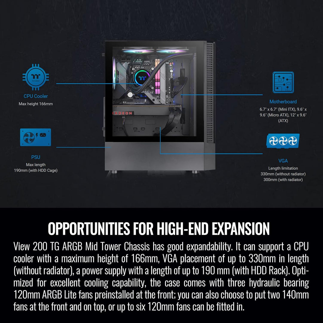 Thermaltake View 200 TG ARGB Motherboard Sync ATX gehärtetes Glas Mid Tower Computergehäuse mit 3 x