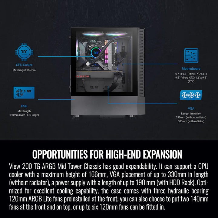 Thermaltake View 200 TG ARGB Motherboard Sync ATX gehärtetes Glas Mid Tower Computergehäuse mit 3 x