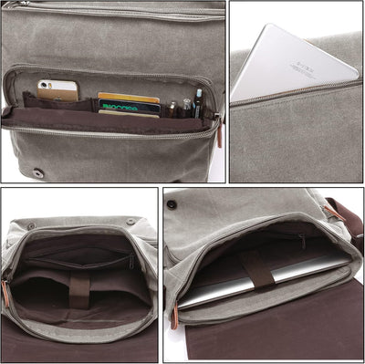 CALIYO Umhängetaschen Herren aus Canvas Schultasche Queformat A4 Laptoptasche für 15,6 Zoll Laptop A