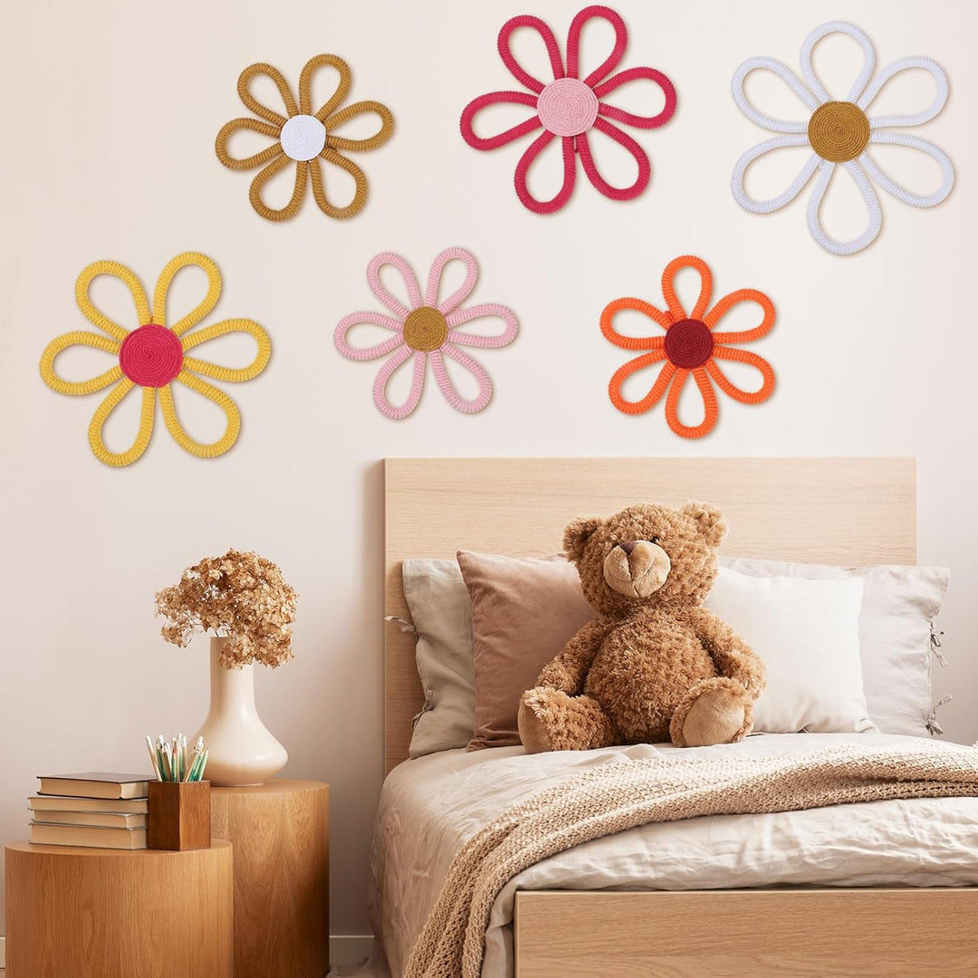 Barydat 6 Stück Boho-Kinderzimmer-Dekoration, Gänseblümchen, gewebter Makramee-Wandbehang, 3 Grössen