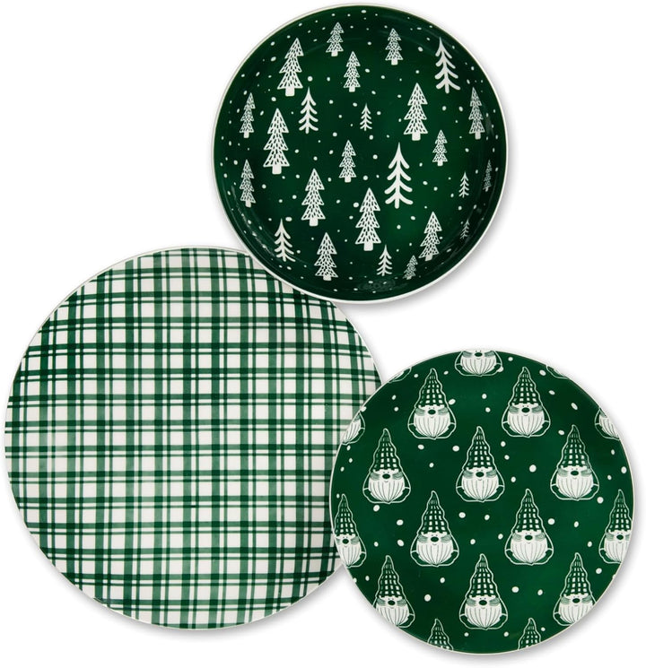Excelsa Green Winter Porzellanteller-Service, 18-teilig, Grün mit Weihnachtsmotiven, flache Teller 2