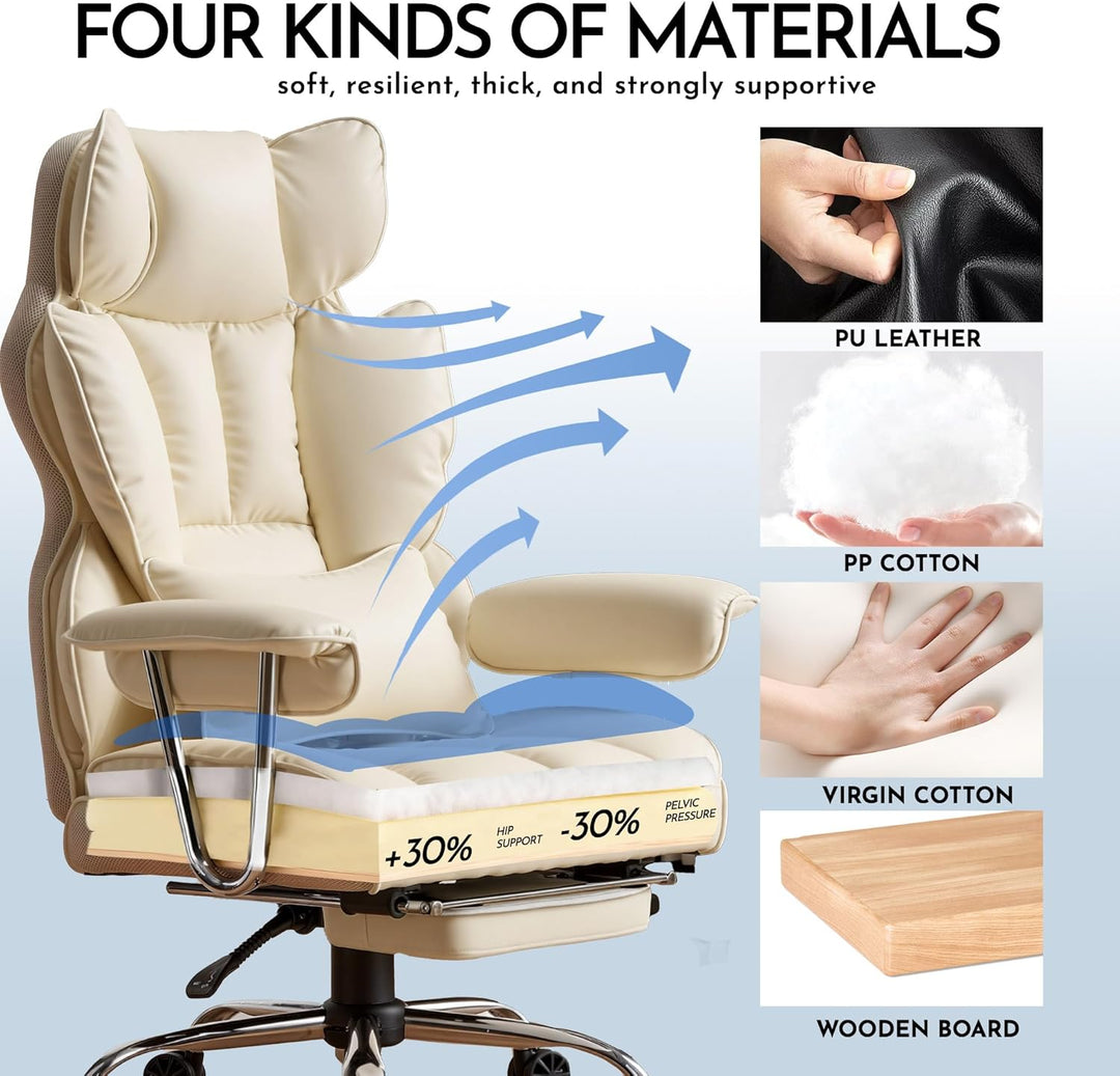 Efomao bürostuhl,PU Leder bürostuhl ergonomisch,schreibtischstuhl,Office Chair 150KG,Verstellbarer D