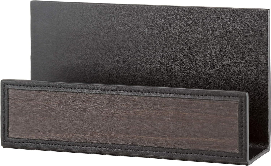 Sebastian Sturm Briefständer LUKE | Echtes Holz und Leder in Schwarz | Briefablage Briefkorb Schwarz