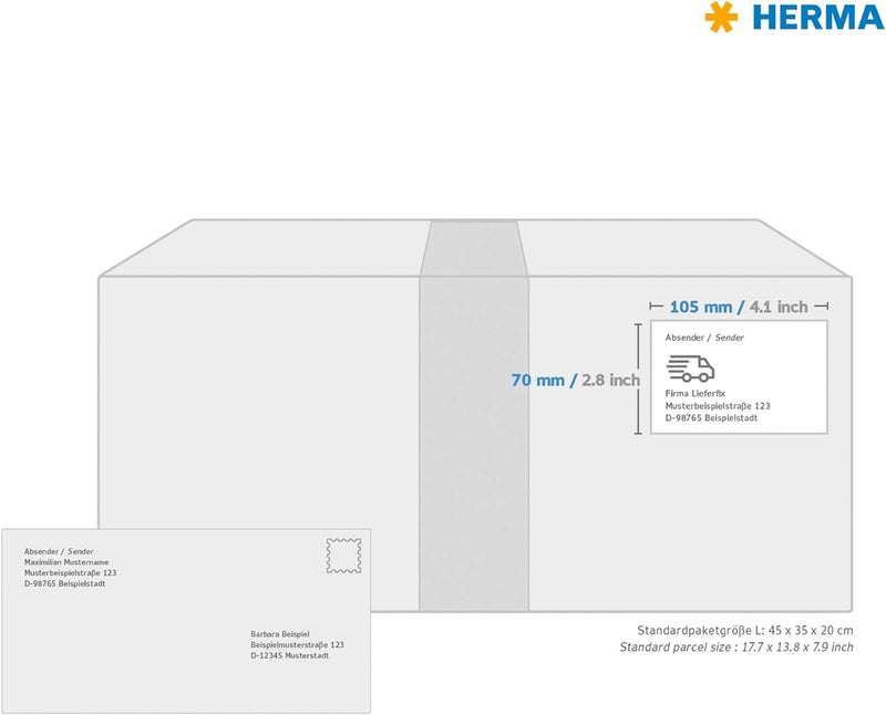 HERMA 4426 Versandetiketten, 100 Blatt, 105 x 70 mm, 8 Stück pro A4 Bogen, 800 Aufkleber, selbstkleb