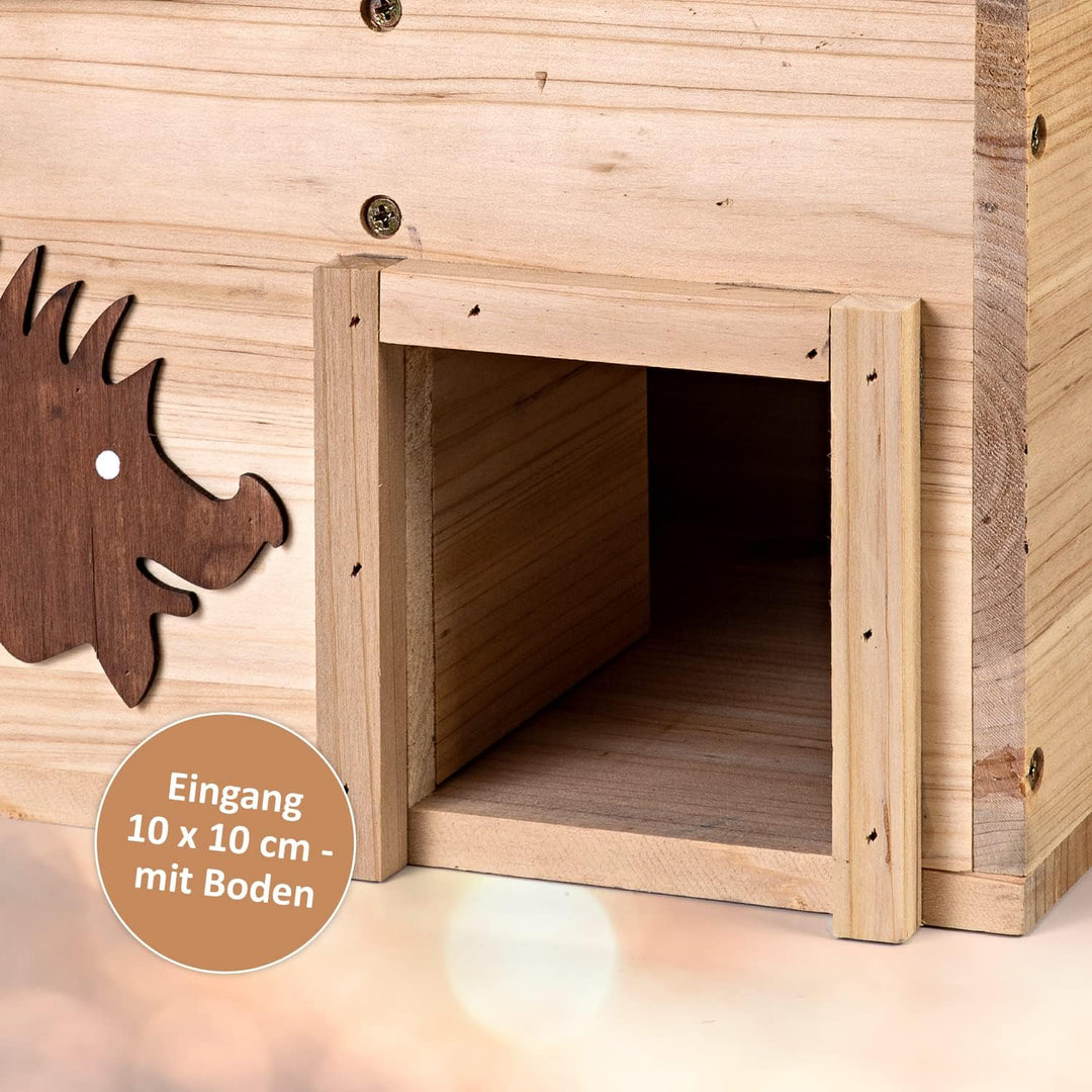 Igelhaus Bausatz mit Boden aus Holz Höhe 22 cm - Igelhotel mit Labyrintheingang – Igelfutter Haus Ig