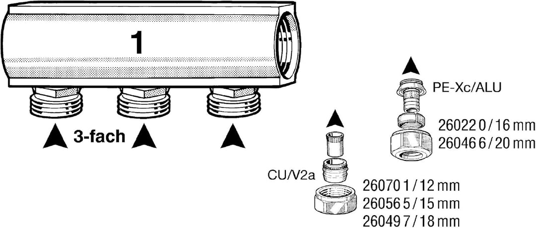 Sanitop-Wingenroth Wiroflex, Kompaktverteiler für Sanitär- und Heizungsanlagen, Stammrohr 1 Zoll, 1