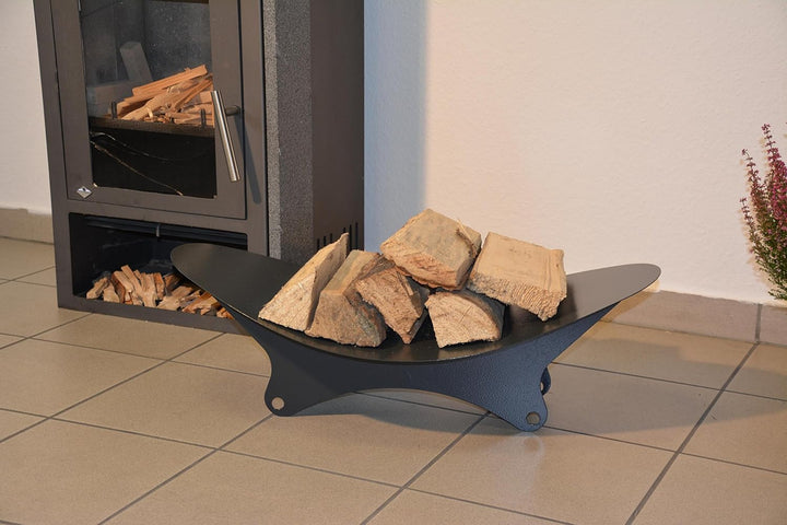 Kaminholzregal Innen Kaminholzschale aus Metall oval FLACH - Anthrazitgrau
