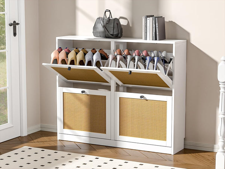 Schuhschrank mit 4 Klappen, platzsparender Schuhkipper Schuhschränke, Schuhablage Verstellbar Hoch K