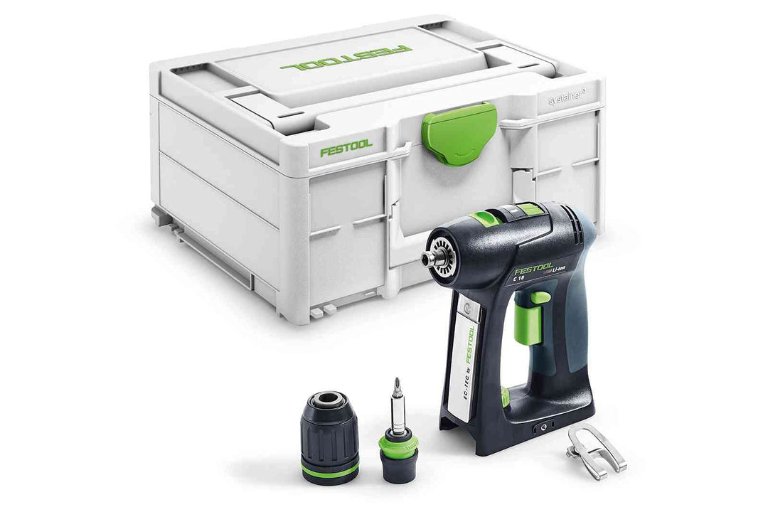 Festool Akku-Bohrschrauber C 18-Basic (mit Werkzeugfutter, Magnet-Bithalter, Schnellspannbohrfutter,