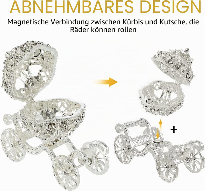 Duokon Kürbiskutsche, Strass Kristall Kürbis Kutsche Trinket Box, Schmuckschatulle zur Aufbewahrung