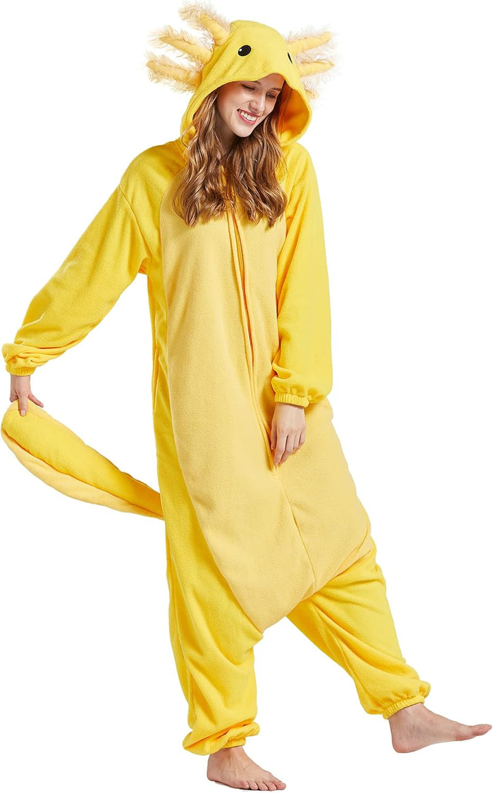 DELEY Unisex Axolotl Strampler Erwachsene Halloween Kostüm Anime Axolotl Cosplay Pyjamas Warme Nacht