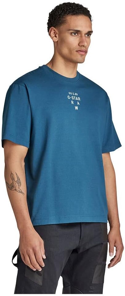 G-STAR Herren Stencil Center Graphic Boxy T-Shirts, Blau (Nitro D22387-4561-1861)
