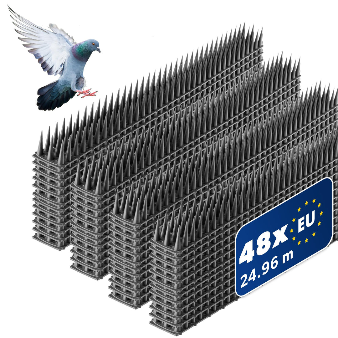 KADAX 48 Stück Vogelabwehr Spikes, Kunststoff, 51x4x3,5 cm, 3-reihig, für Tauben, Katzen, Marder, Za