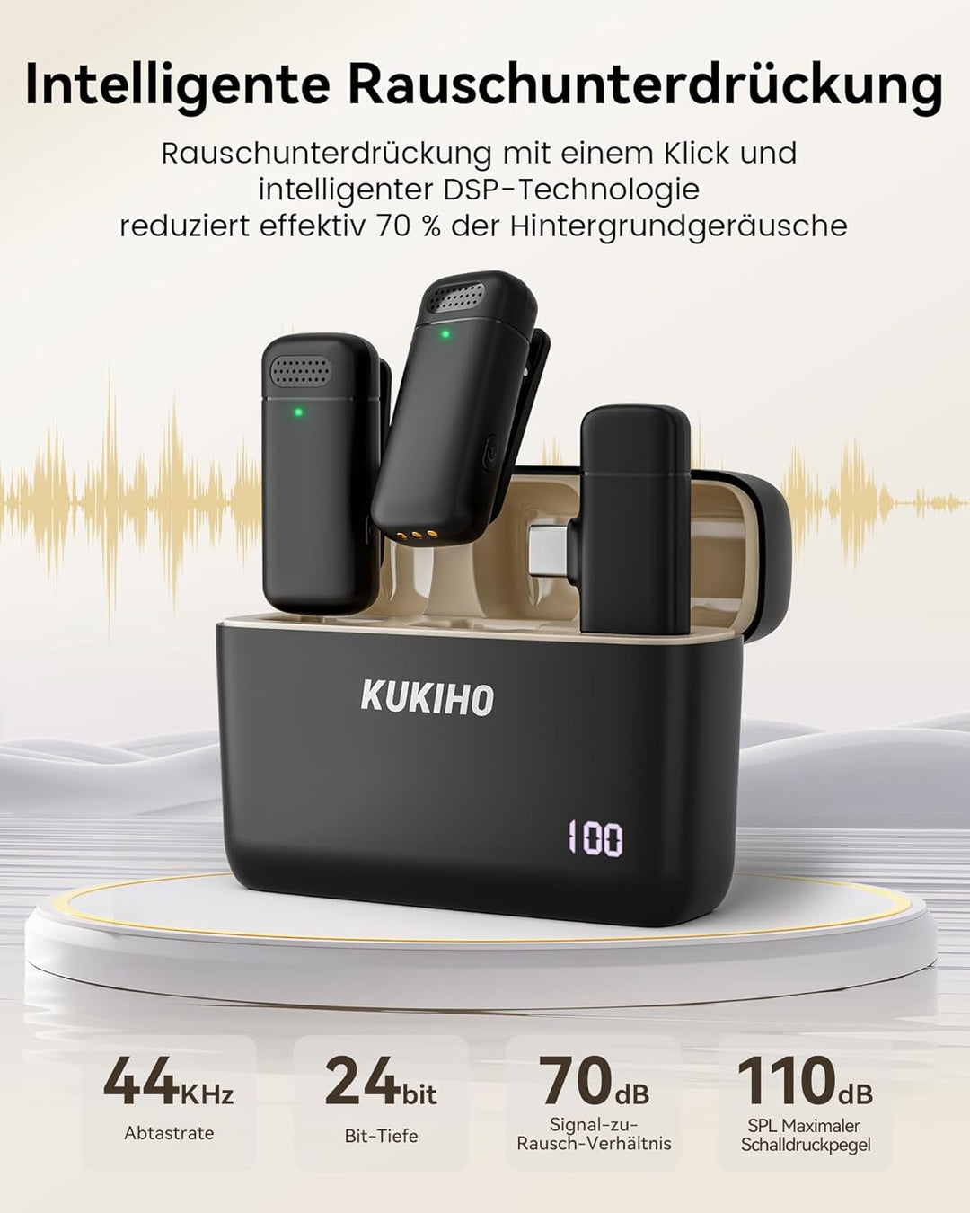 KUKIHO Kabelloses Lavalier Mikrofon für iPhone, Mini Mikrofon für Handy mit DSP-Chip Ansteckmikrofon