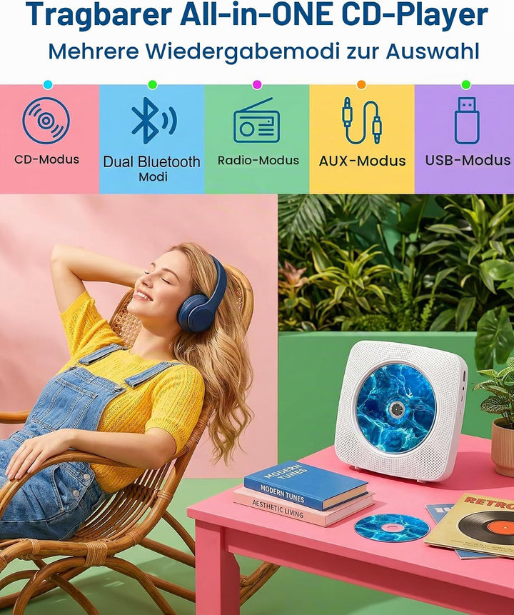 CD Player Tragbar Bluetooth Radio mit CD-Player mit Lautsprecher Unterstützung USB &amp; AUX-Wiedergabe