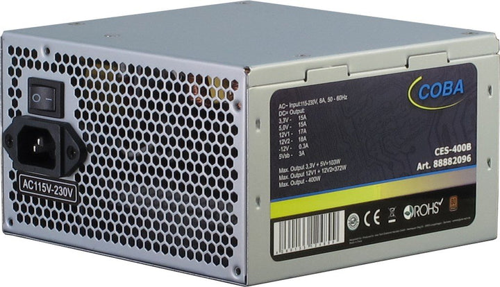 Inter-TECH Coba CES-400W 82+ ATX Netzteil 400W Luefter 120mm 2X PCI E 6+2 polig 4XS ATA 1x EPS 8 pol