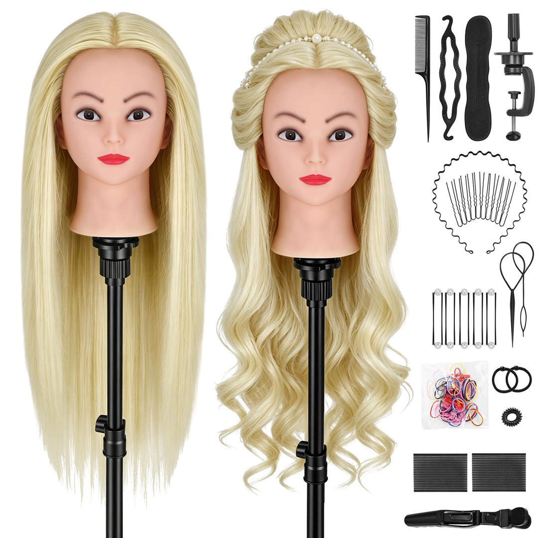 TwoWin Friseurkopf mit Haaren, 20 Zoll (51 cm) 80% Echthaar Mannequin Kopf, Trainingskopf für Stylin