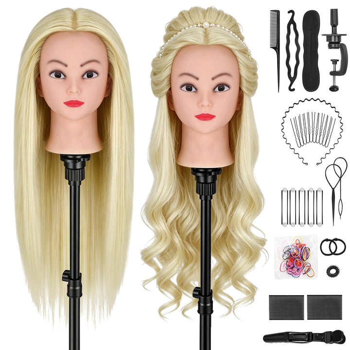 TwoWin Friseurkopf mit Haaren, 20 Zoll (51 cm) 80% Echthaar Mannequin Kopf, Trainingskopf für Stylin
