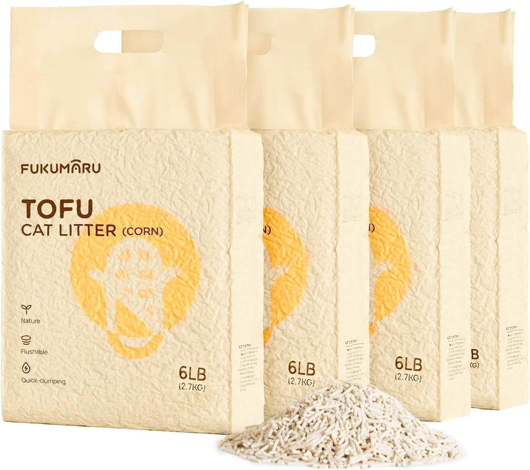 FUKUMARU Tofu Katzenstreu 10.8kg, Klumpstreu für Katzen, Gemischtes Maispellets, Staubfrei und Leich