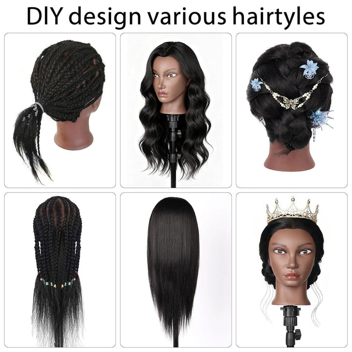 Friseur Übungskopf 100% Echthaar, 66 cm / 26 Zoll Mannequin Kopf mit Haaren, Friseurkopf Trainingsko