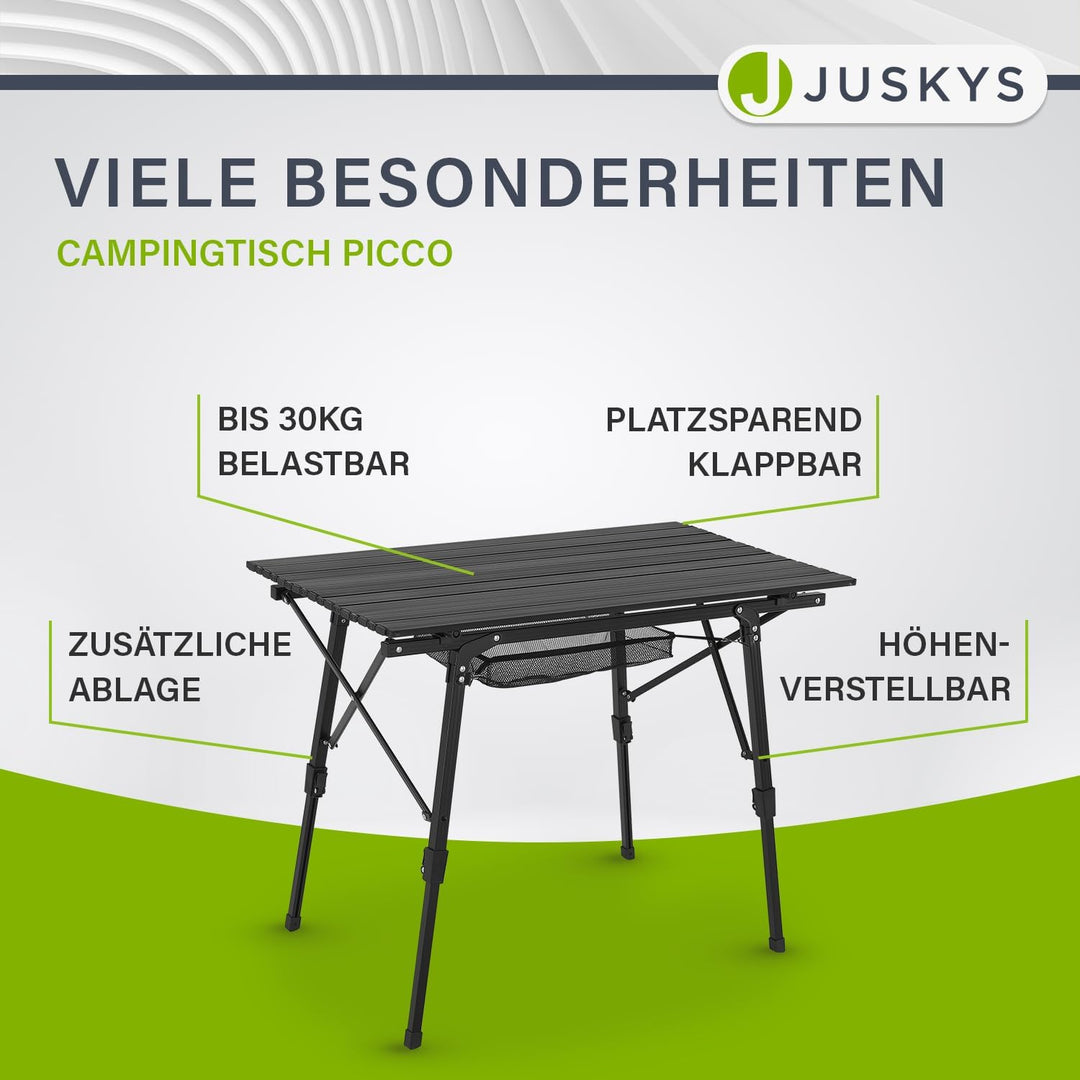 Juskys Campingtisch Picco - Aluminium Tisch 90 x 52 cm leicht, klappbar, höhenverstellbar - Camping,