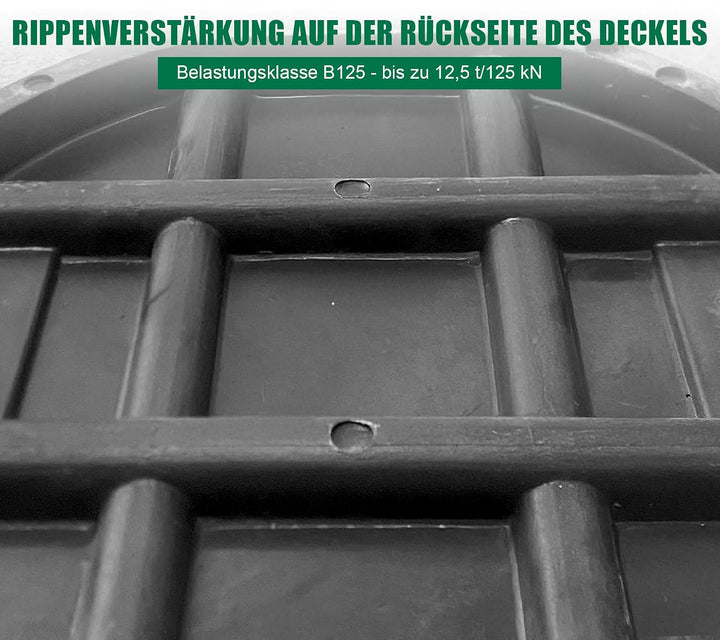 400 mm GFK-Schachtabdeckung mit Rahmen Rund - DN 350 (Lichte Weite 350 mm) – B125 PKW-befahrbar – Re