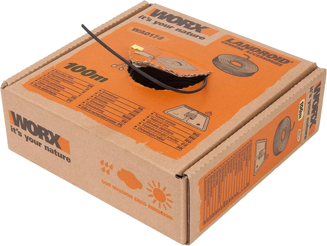 Worx 100 m Begrenzungsdraht für Landroid Mähroboter, Schwarz & WA0179 Heringe zur Befestigung von Be