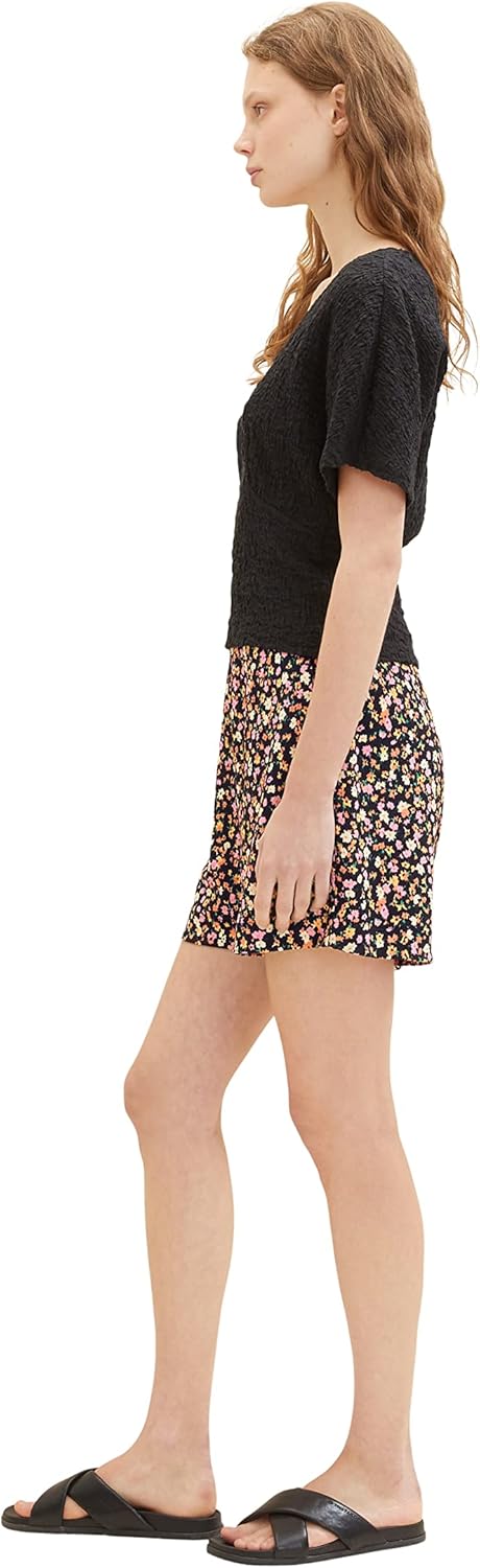 TOM TAILOR Denim Damen Basic Shorts XS 31952 - Black Flower Print, XS 31952 - Black Flower Print