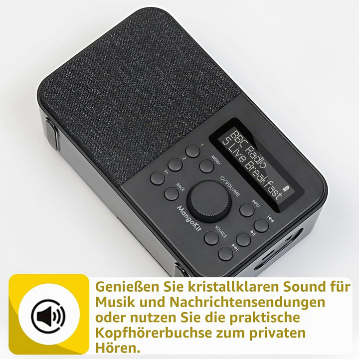 MangoKit PR2S Tragbares DAB+ Digitalradio,Küchen-FM-Radio,Bluetooth-Lautsprecher,Persönliches DAB-Ra