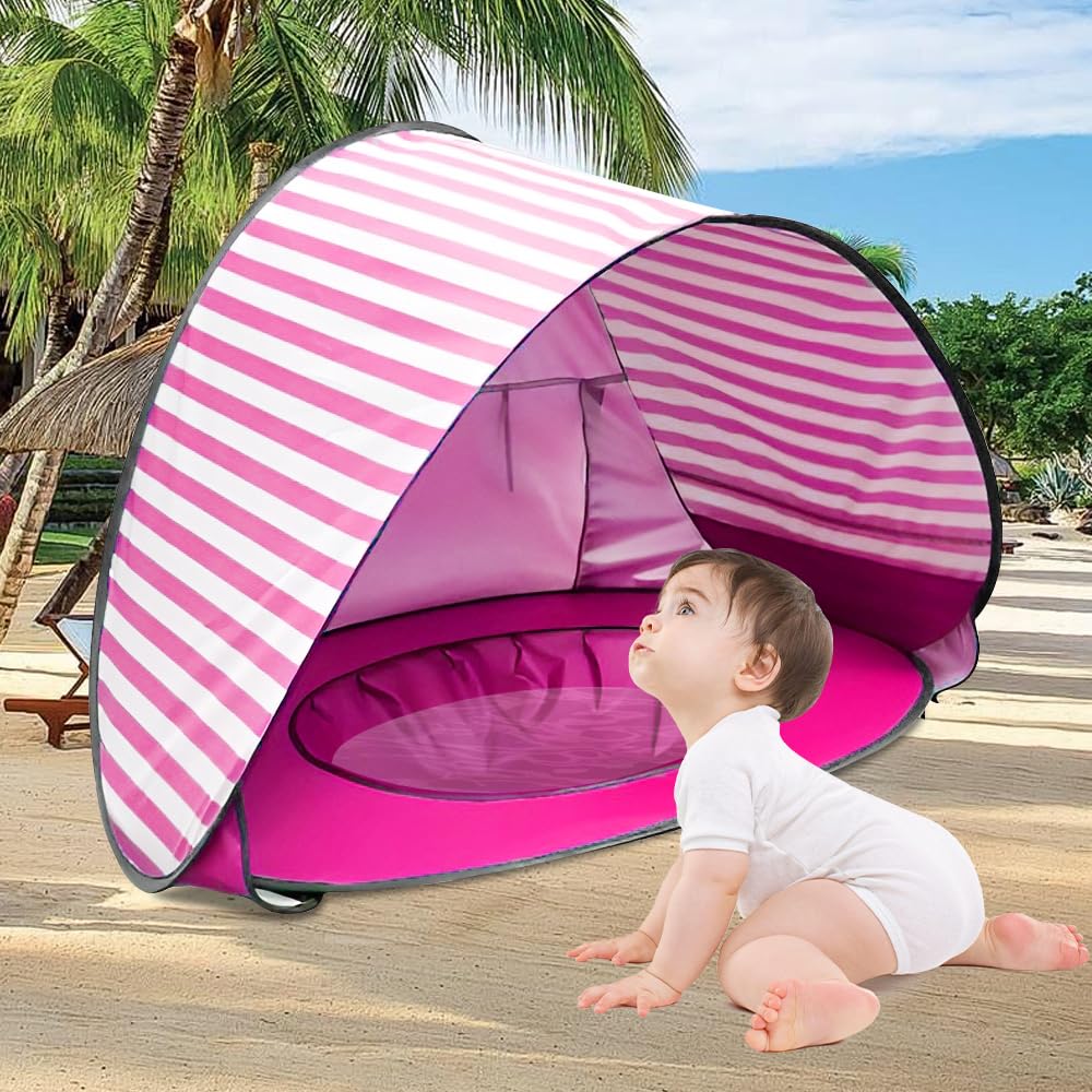 Strandmuschel Pop Up, Baby Strandmuschel mit Mini Pool, Baby Strand Zelt mit UV-Schutz 50+, Pop Up S