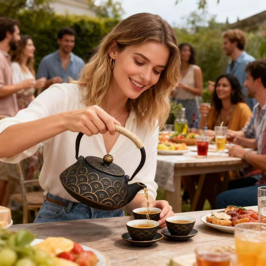 Gusseisen Teekanne mit Infuser, 800ml Teekessel für losen Tee, Asiatisches Teekannen für Herdplatten