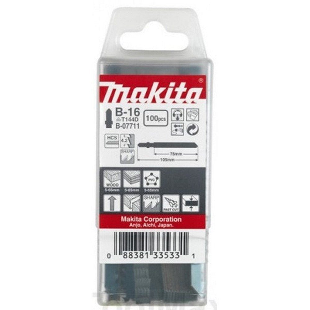 Makita B-07711 Stichsägeblatt B-16 HCS 100 Stück, Universalblatt für schnelle Schnitte in alle Holza