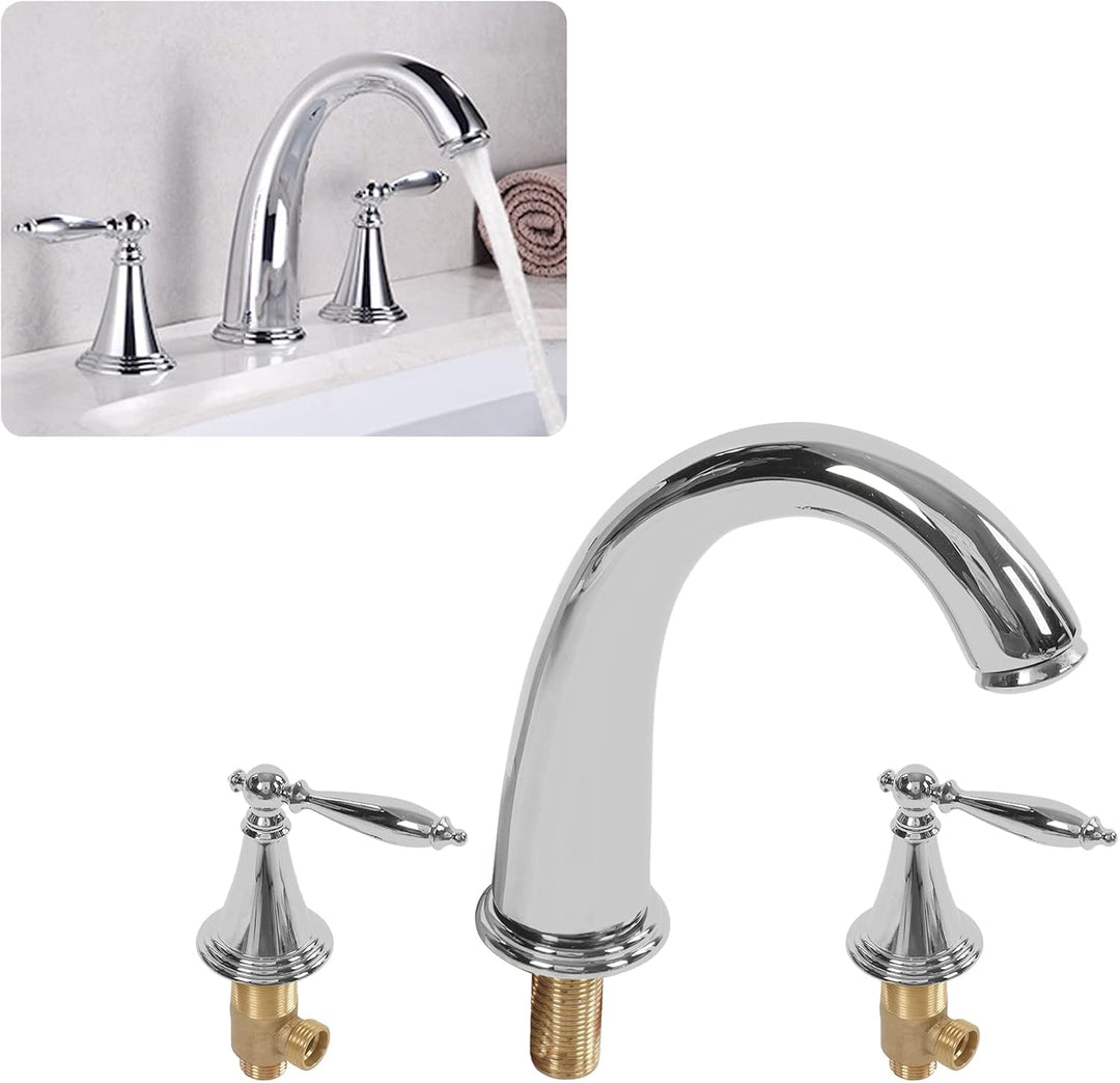 3 Loch Waschtisch Armatur, Vintage Waschbecken Mischbatterie mit Doppelgriff, Vollkupfer Deckmontage