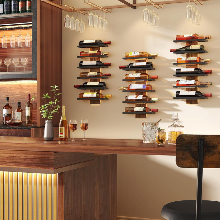 Hoctieon Weinregal Wand, Flaschenregal mit 6 Ebenen, Holz Weinregal Hängend Weinflaschenregale Schwa
