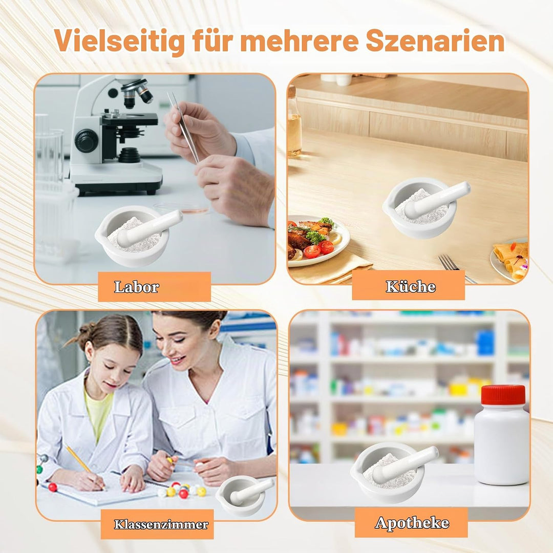 2 Sets Mörser mit Stössel un Bürsten, Kleiner Porzellanmörser Stössel Set Keramik Kleine Kräuterscha