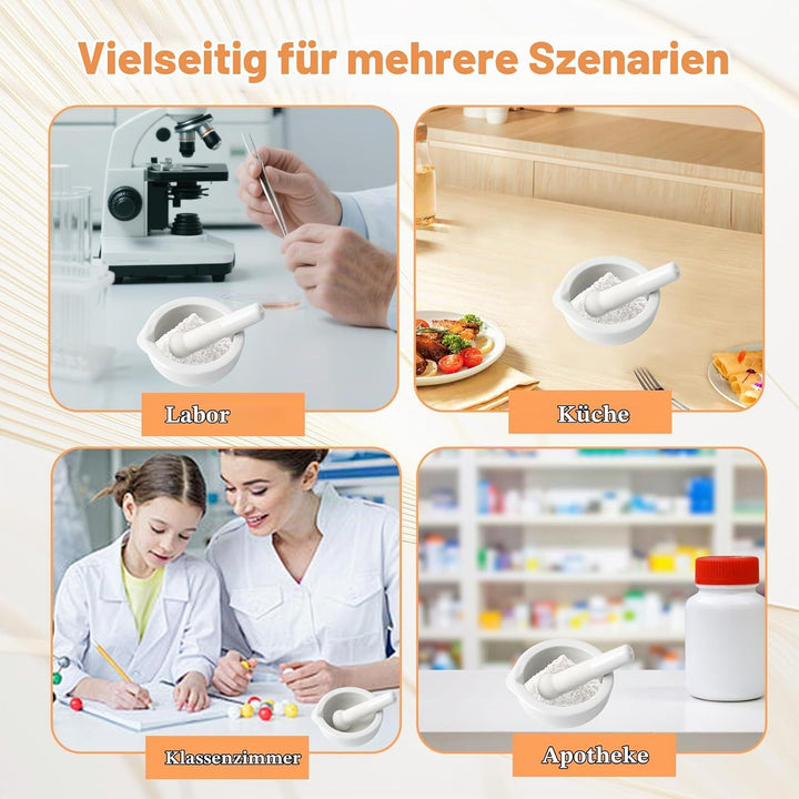 2 Sets Mörser mit Stössel un Bürsten, Kleiner Porzellanmörser Stössel Set Keramik Kleine Kräuterscha