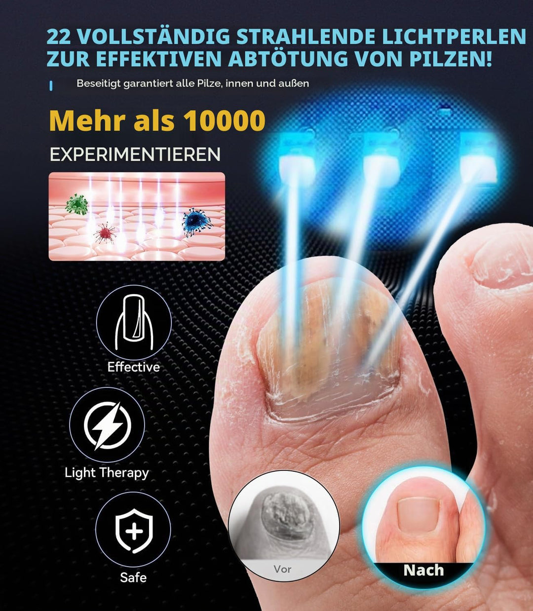 2025 Upgrade Nagelpilz Lasergerä【mit Zeitanzeige - 30s/60s/99s】Faltbares Gerät Nagelpilz Lasergerä f