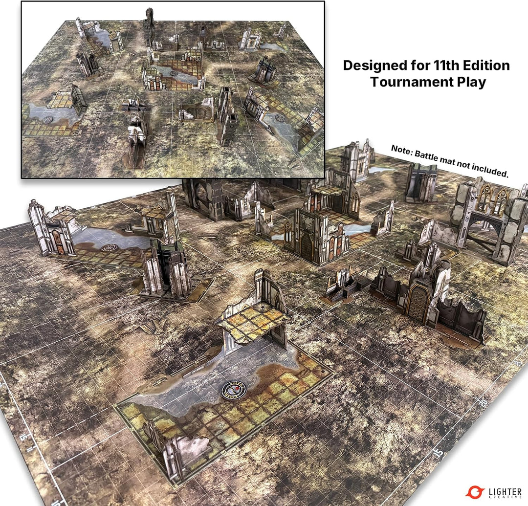 32PCS Terrain Set für WH40K 11th Edition + 16PCS Terrain Footprints, 40K Battlezone Creation Kit(San