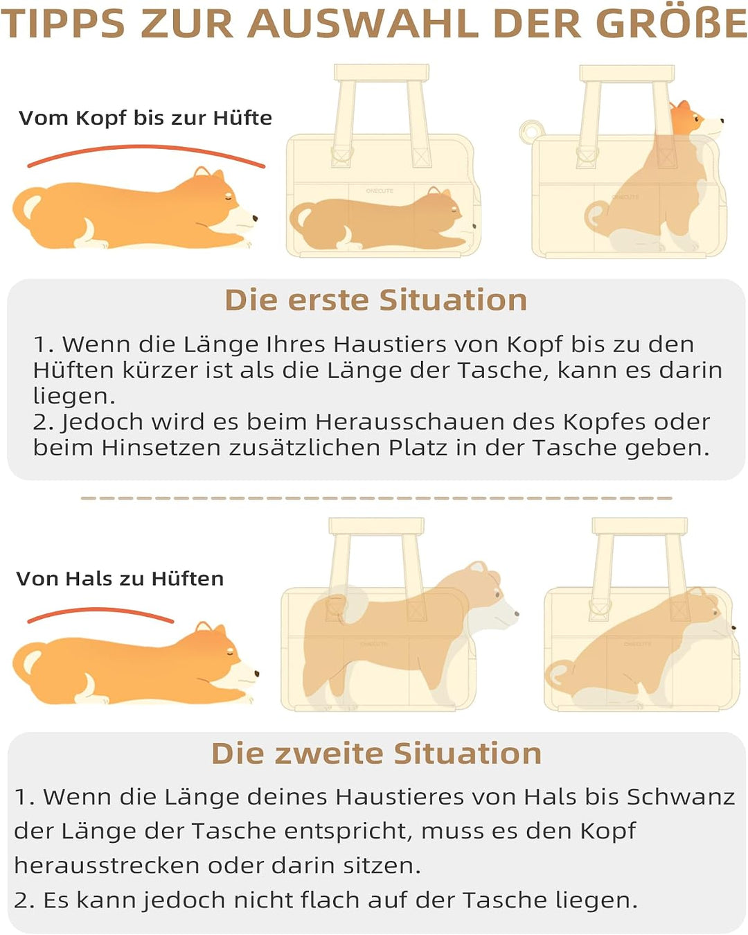 ONECUTE Hundetrage für kleine Hunde Kaninchen Katze mit grossen Taschen, Baumwolltasche, Hundetrage