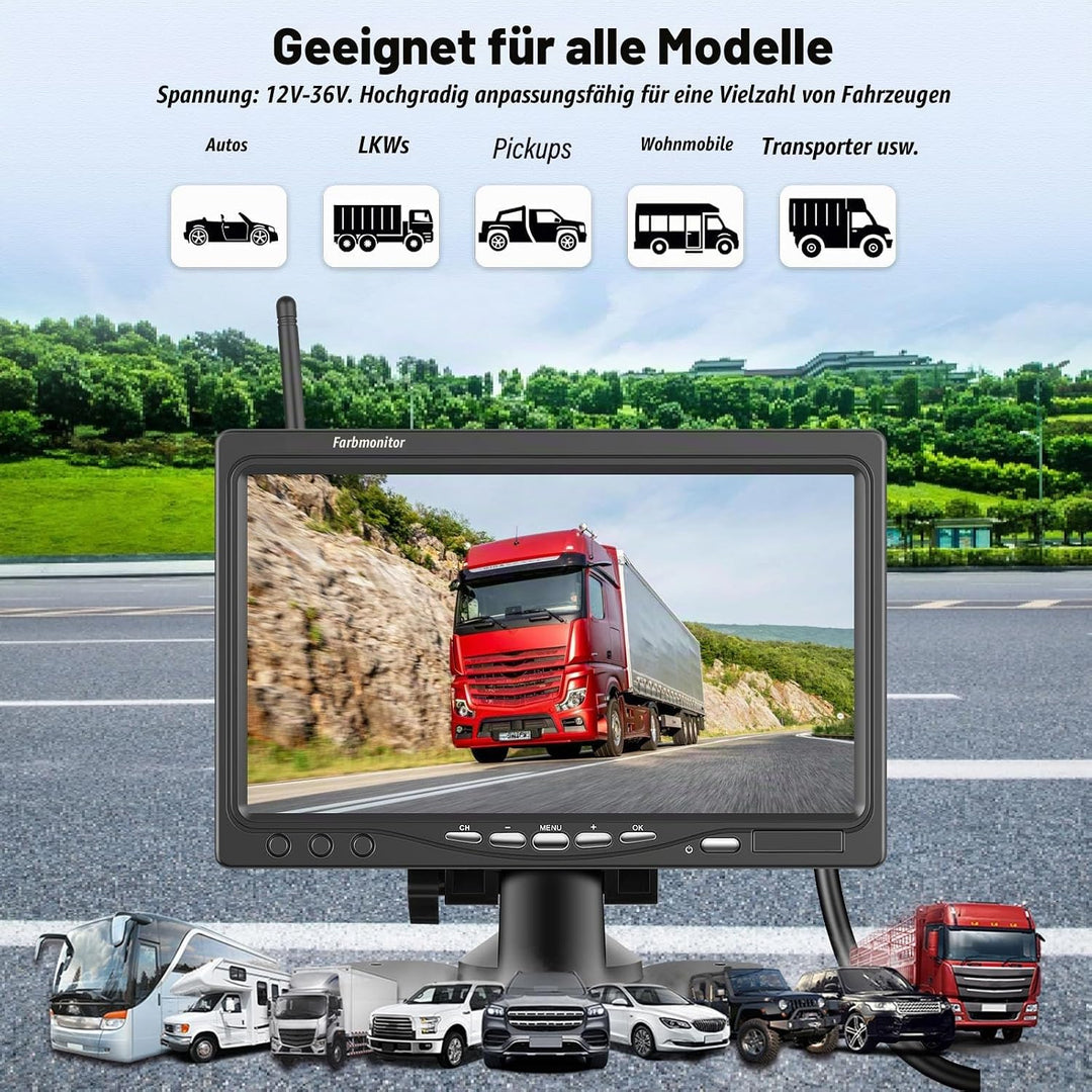 1080P HD Kabelloses Rückfahrkamera Set, Stabile WiFi Wireless Rückfahrkamera, 7 Zoll HD IP68 Wasserd