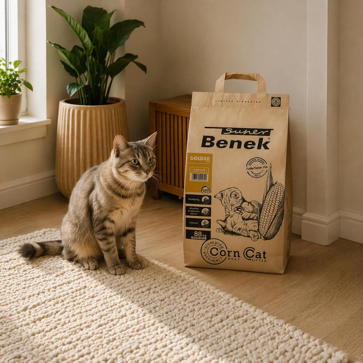 Super Benek Corn Cat Golden Pflanzliche Katzenstreu, 14 L, 8,8 kg | Klumpstreu aus Mais, Biologisch