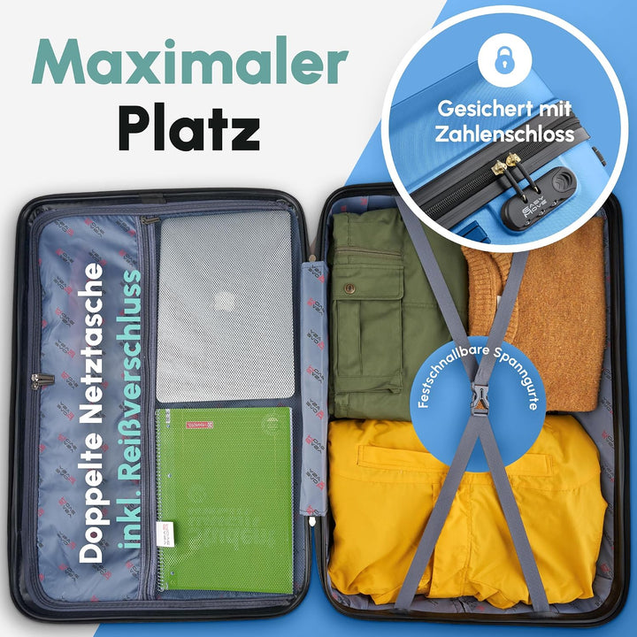 ABS Hartschalenkoffer - Ergonomisch &amp; Sicher - Mittelgrosser Trolley Koffer mit 360° Rädern, Zahlen-