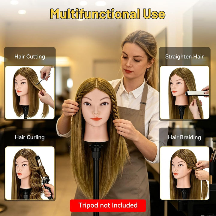 Yofuly 18 inch Trainingsköpfe für Friseure Übungskopf, 100% Echthaar Kosmetik Schaufensterpuppenkopf