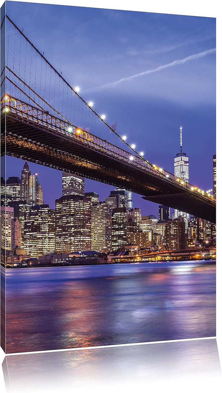 New York Brooklyn Bridge, Format: 100x70 auf Leinwand, XXL riesige Bilder fertig gerahmt mit Keilrah