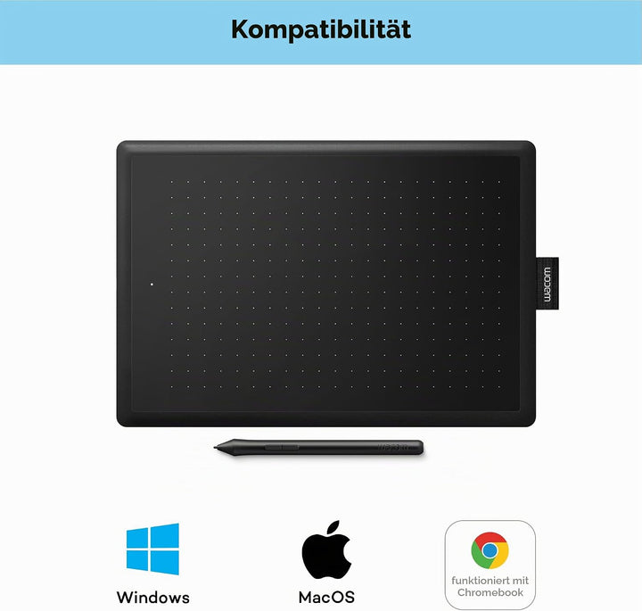 One by Wacom Stifttablett mit drucksensitivem Stift, geeignet für Windows, Mac &amp; Chromebook, Medium,