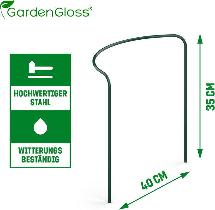 GardenGloss® Strauchstützen aus beschichtetem Stahl (10 Stück) - Staudenhalter halbrund 35cm x 40cm